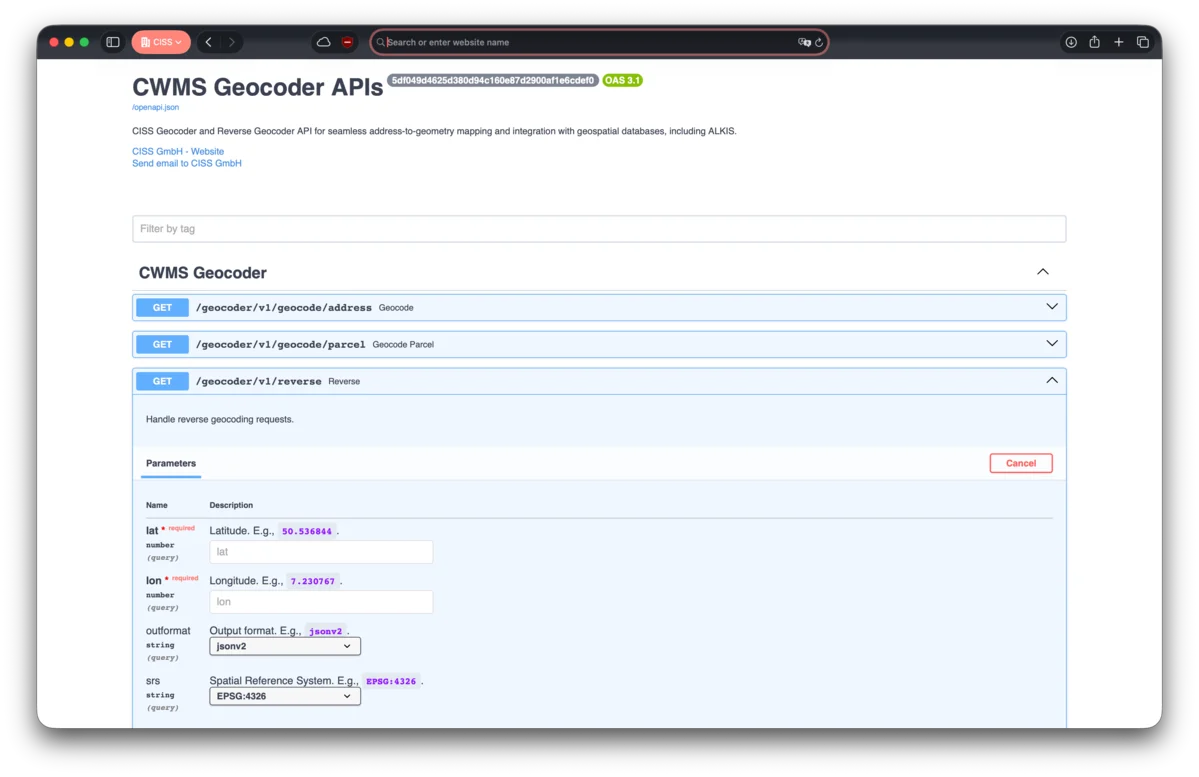 CISS Geocoder OpenAPI Screenshot